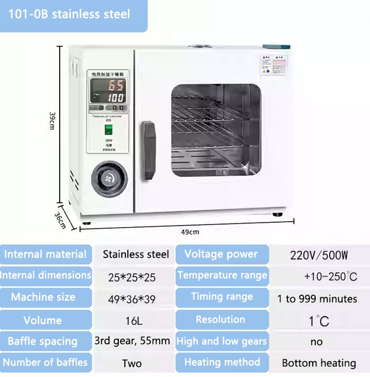 Small drying oven with adjustable temperature