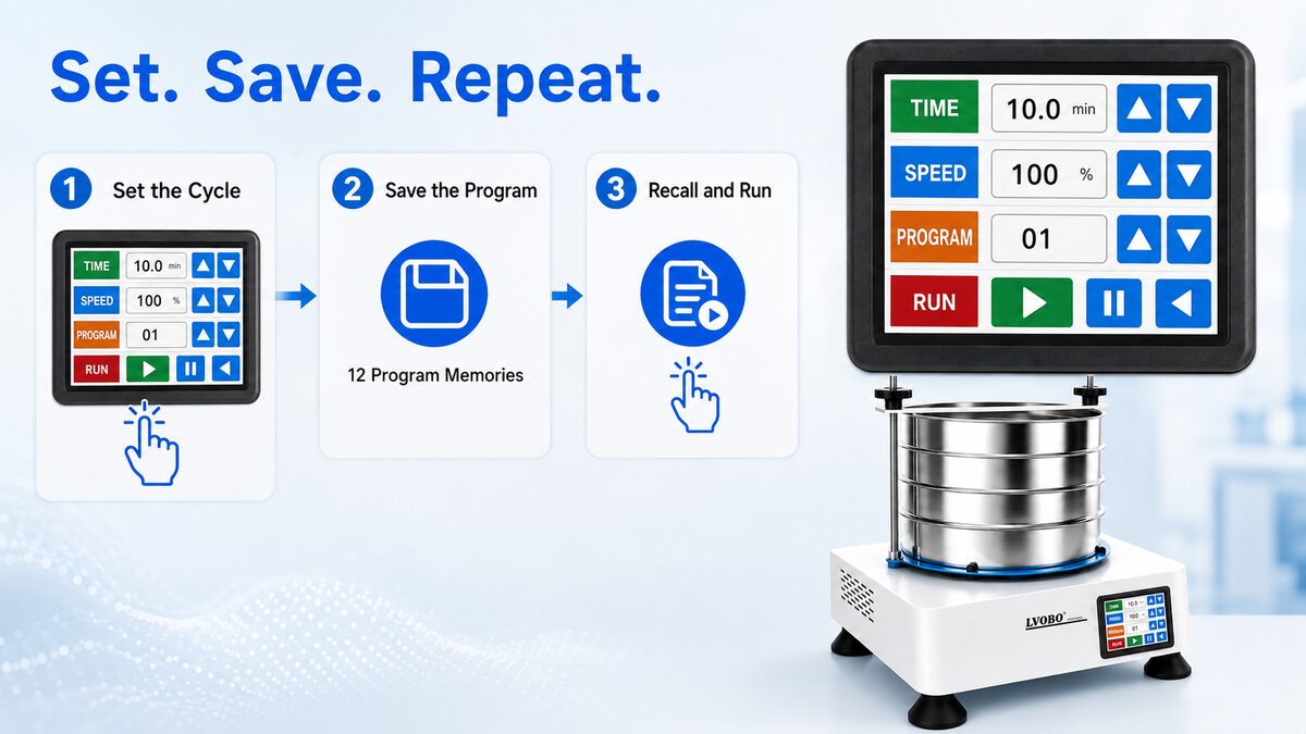 English touchscreen workflow for setting saving and recalling a BO-300SYB screening program