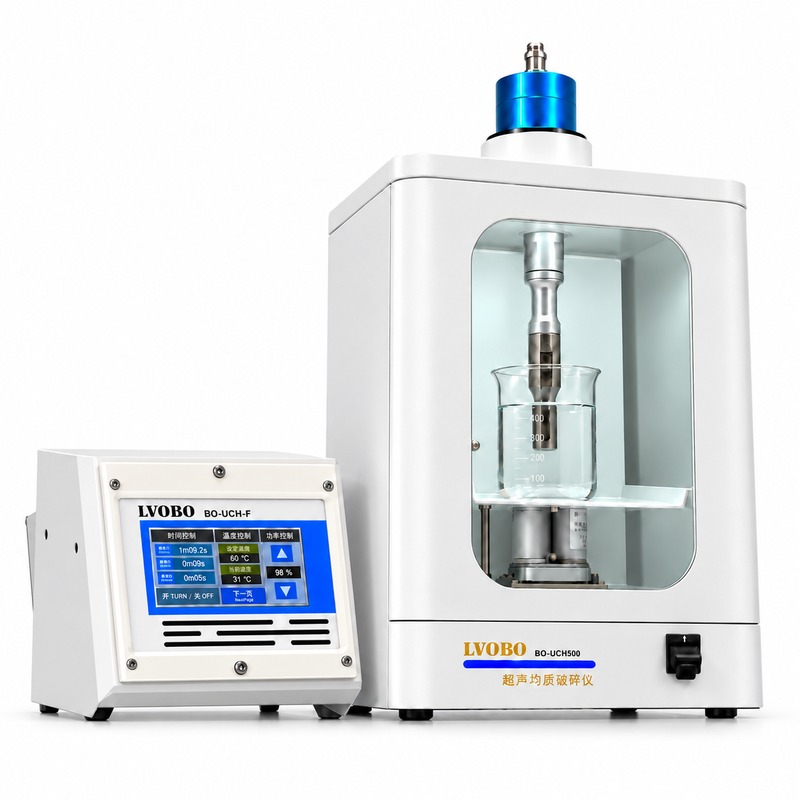BO-UCH1200F 1000W probe sonicator with acoustic enclosure and separate touchscreen controller
