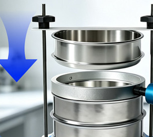 Press-down clamping knobs and lifted sieve frame showing access to the sieve assembly